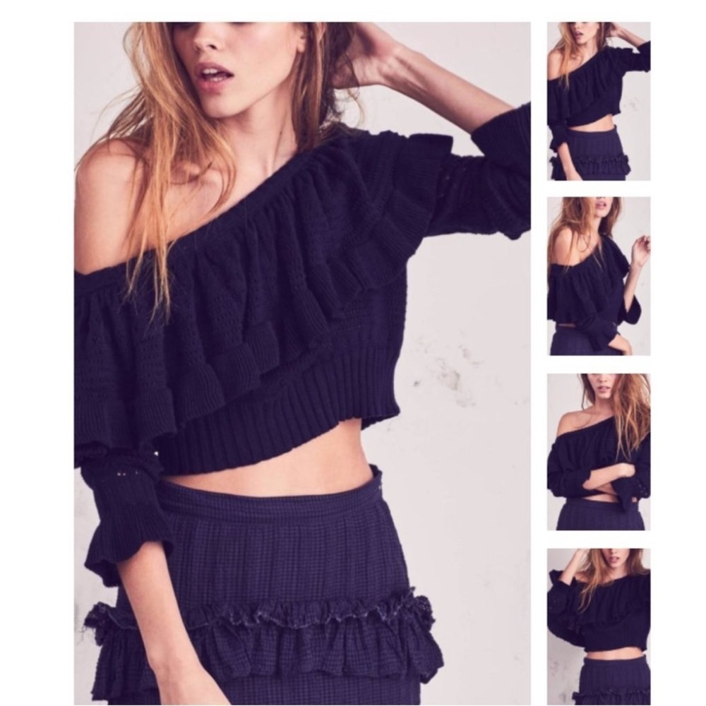 LoveShackFancy Rory Off the Shoulder Knit Ruffle Sweater - Picture 15 of 15